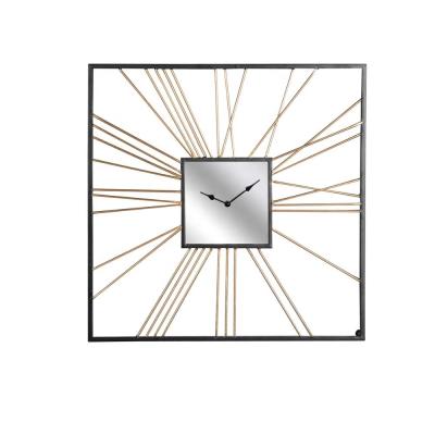 China Modern Custom Antique Style Mayco Square Shape Wrought Iron Mirror Wall Clock for sale