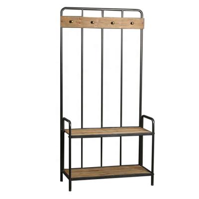 China Mayco Front Door Stand Coat Rack Wooden Unique Expandable Entryway Iron Metal with Bench and Shoe Rack, Hall Tree Furniture for sale