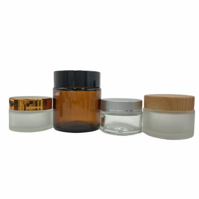 China High quality cosmetic empty amber color face packaging glass jar 50ml wholesale cream jar for sale