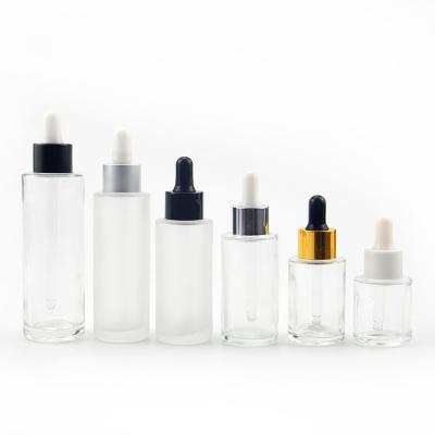 China Personal Care Essential Oil 20ml 30ml 50ml 100ml Serum Flat Shoulder Frosted Clear Glass Dropper Bottle for sale