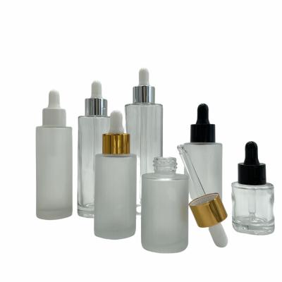 China Personal Care Cosmetic 30ml 50ml 60ml 80ml 100ml 120ml Toner Serum Essential Oil Flat Shoulder Frosted Bottle for sale