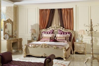 China Luxury Classic Bedroom Furniture Bed sets Golden painting Wood and high end of fabric Headboard factory direct Price for sale