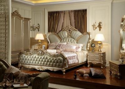 China Luxury classic  Bedroom furniture Villa interior design of King bed by Craft wood with Italy Leather headboard for sale