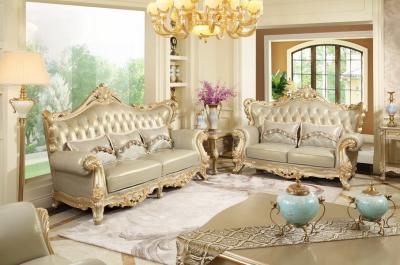 China Luxury Classic French design of Living room Sofa sets 1+2+3  used Beech wood fame and Import Italy Leather upholstered for sale