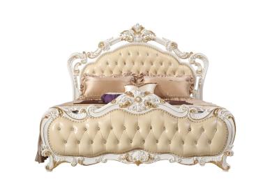 China Luxury Bed Sets of Ivory White high quality bedroom furniture brands Leather upholstered Queen size Bed for Villa house for sale