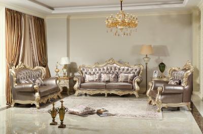 China Bright Genuine leather Sofa set Luxury Living room Furniture European style by Joyful Ever for sale