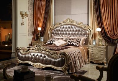 China Classic hotel first lady room Bed furniture true leather upholstered Headboard Joyful Ever for sale