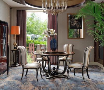 China Luxury Dining room Furniture Round Tables in Veneer Inlay Matched decoration by high glossy painting with Leather Chairs for sale