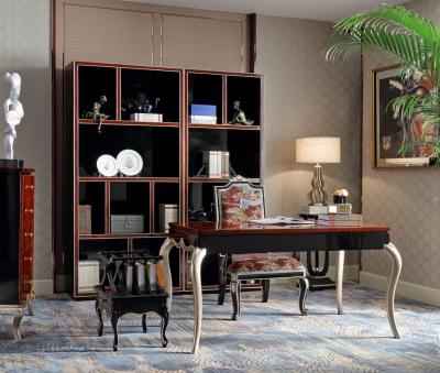 China Luxury Furniture Home office Bookcase cabient and Writing desk in Ebony wood glossy painting with Office chairs for sale