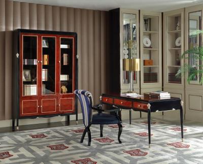 China Luxury Villa house office Furniture Ebony wood Book cabients and Reading desk in glossy painting with Writing chairs for sale