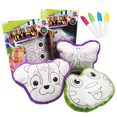 China diy satin washable painting plush memory kids decoration shape drawing coloring animal pillow for children for sale