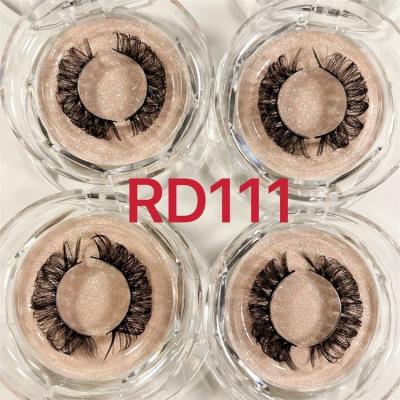 China Sunland 15mm False Mink Eyelashes RD56 Natural Russian Full Volume Strip Russian Volume Wick Long Lashes 15mm D Curl Russian Lashes for sale