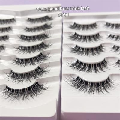 China Natural Looking Vegan 3d Lashes Strip 15mm Invisible Strip False Mink Lashes Cruelty Free High Quality Wholesale Price Clear Lashes for sale