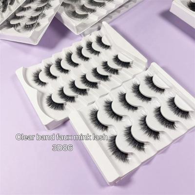 China Wholesale 15mm Korean Synthetic Mink Strip False Eyelashes False Mink Clear Strip Comfortable Reusable Natural Invisible False Eyelashes for sale