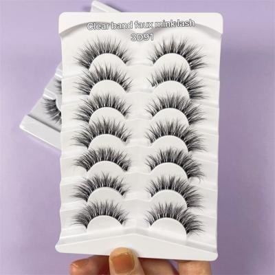 China Korean Synthetic False Mink Strip Eyelashes Natural Comfortable Reusable Clear Strip False Mink False Eyelashes Wholesale Invisible Clear Private Label for sale