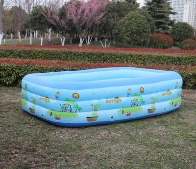 China PVC 210cm Summer Adult Durable Inflatable Children Three Layer Printed Or Blue Family Swimming Pool Rectangular Play Pool for sale