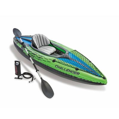 China Intex 68305 Durable Challenger K1 One Person Inflatable Canoe Raft with Oar and Hand Pump Ocean Kayak for sale