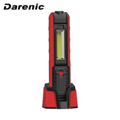 China ABS Housing with Painting Darenic 5W COB+1W LED Work Rubber Rechargeable Portable Handheld Light with Charging Base for sale