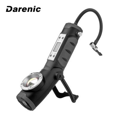 China 195/65R15 0-35PSI Darenic multi-function portable rechargeable compressor for tire with warning light and adjustable flood light emergency hammer for sale