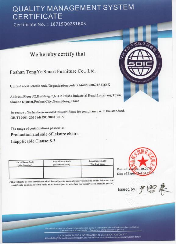 ISO9001 - Foshan Tengye Smart Furniture Co., Ltd.