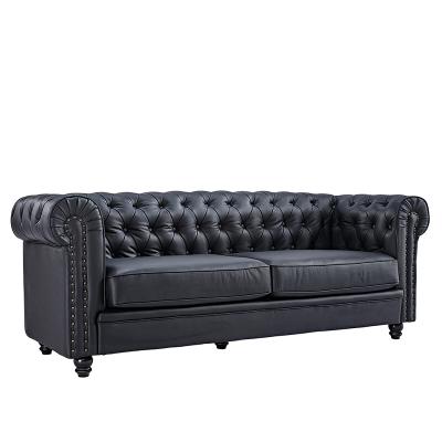 China USA Traditional In Chesterfield Home Leather Sofa Stock Drop Shipping Living Room Black Color for sale