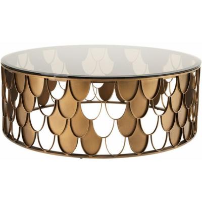 China High Level Coffee Table Custom Round Stainless Steel Tea Table Top Morden Gold Glass Design for sale