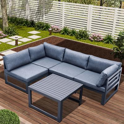 China Weather Outdoor Furniture Ready To Ship Luxury Aluminum Outdoor Corner Sofa Set Conversation Set With Coffee Table for sale