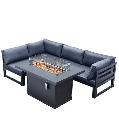 China Outdoor Camping Fire Stocked Pit Table 50,000 Btu Rectangle Fire Pits With Glass Table Top for sale