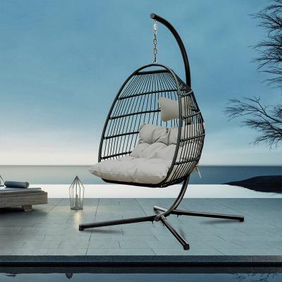 China UV-Resistant USA Free Shipping White Color Swing Chair PE Rattan Wicker Occasional Outdoor Hanging Single Chair for sale