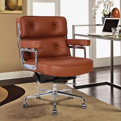 China Chrome Frame Stretch Classic Beam Chair Ergonomic Brown Color Office Waiting Chair Genuine Leather Chair for sale