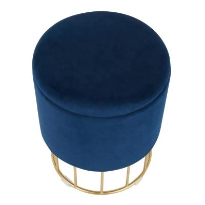 China (Other) Adjustable Round Seated Storage Fabric Stool Ottoman Velvet Gold Metal Frame for sale