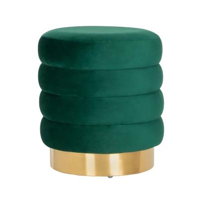 China stool home & Modern Luxury Velvet Fabric Ottoman Living Room Furniture Ottoman Gold Metal Base Round Foot Stool for sale