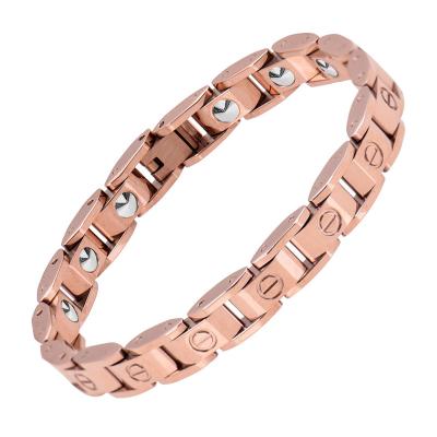 China High Quality CLASSIC Germanium Stone BioMag Rose Gold Plated Pure Metal Bracelet Screw On Stainless Steel Men Bracelet for sale