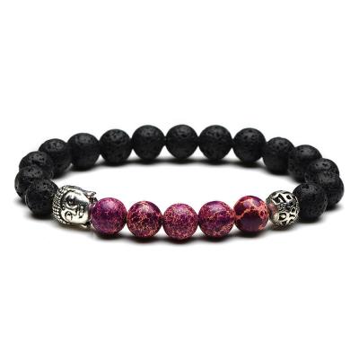 China Wholesale Natural Rock Lava Beaded Stone Hidden Buddha Head Hand String Stone Bracelet CLASSIC Red Blue Black Purple Emperor for sale