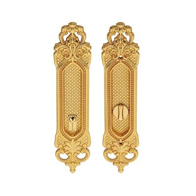 China Luxury Brass Hardware Pocket Door Lock High Security Cavity Brass Lock Sliding Copper Barn Door Lock For Hotel Villa for sale