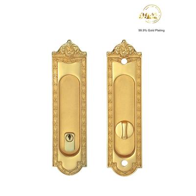 China Luxury Brass Hardware Pocket Door Lock Cavity Hide Sliding Door Lock Barn Copper Door Lock C01 in Golden for sale