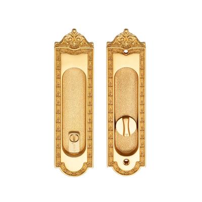 China Brass Material Coin Pocket Door Lock Open Cavity Hide Mute Cylinder Sliding Door Lock Barn Copper Door Lock C01 in Golden for sale