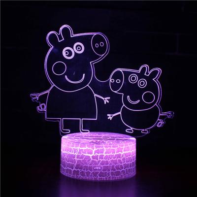 China 3D Illusion Pattern Cartoon Figure LED Night Light 3d Illusion Pepper Pig Table Lamp Vision Customized Amazon FBA Kids Gift Mini Home Decor Light for sale