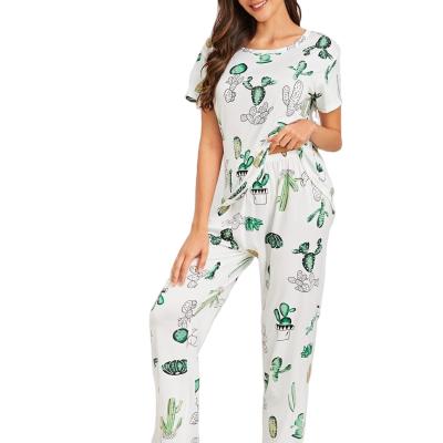 China Wholesale Breathable Loungewear Breathable Two Piece Pajamas New Arrival Custom Cartoon Graphic PJ Set Women Loungewear Two Piece Sets for sale