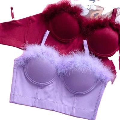 China Breathable Lingerie Vendor Breathable Private Label Custom Design Feather Bustier Cute Bustier Designers Fur Top CORSET for sale