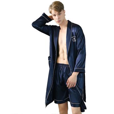 China High Quality Mens Loungewear Shorts Pants Ice Long Robes Solid Color Pajamas QUICK DRY Luxurious Comfortable Satin Silk Bathrobe Longs for sale