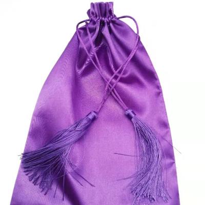 China Jewelry/Hair Packaging Tassels Silk Bag For Hair Without Logo Drawstring Silk Pink Hair Packaging Bag Silk Bag for sale