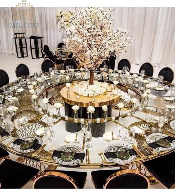 China Modern Royal Factory Moon Table Stainless Steel Wedding Event Decoration Glass Table for sale