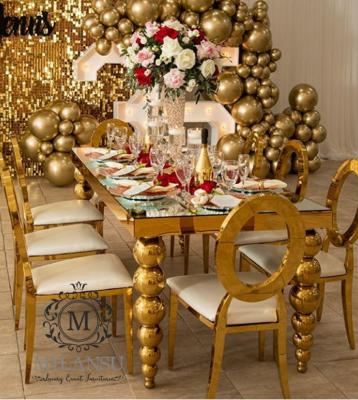 China Gold Adjustable Legs Rectangle Top MDF Wedding Tables (Others) And Glass Chairs Party Dining Table Set For Events for sale