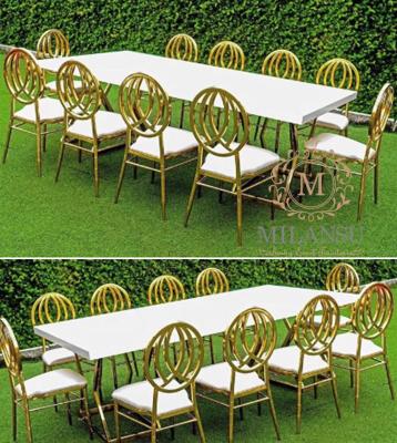 China (Other) Rectangle Stainless Steel Adjustable Golden Event Wedding Tables With MDF Top For Sale for sale