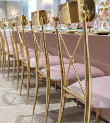 China Stainless Steel Adjustable Luxury Cross Gold Wedding Banquet Back Chair (The Other) for sale