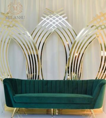 China Best Selling Luxury Green Wedding Furniture Fabric Stainless Steel Legs Modern Wedding Sofa for sale