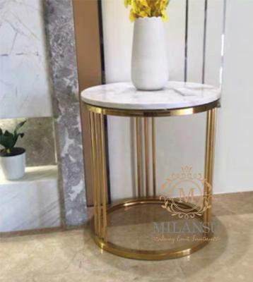 China Gold stainless steel frame round coffee table side table sets (Others) hot sale metal adjustable marble top coffee table for sale