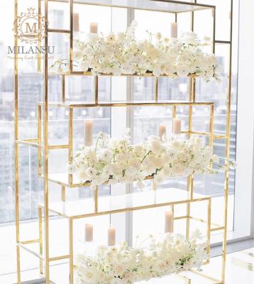 China Modern Luxury Metal Frame Gold With Wine Display Rack Shelf Glass Wedding Cabinet for sale