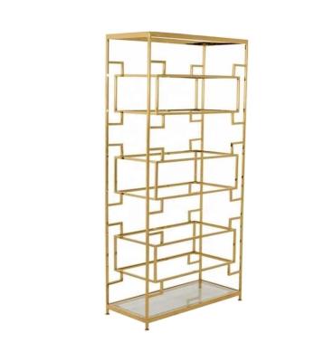 China Modern China Furniture Dining Gold Metal And Glass Bar Wine Shelf Rack Display Cabinet For Retail Store for sale